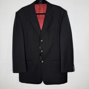 Fabio Rubini Blazer Mens 42R Black Virgin Wool Solid Suit Sport Coat Jacket